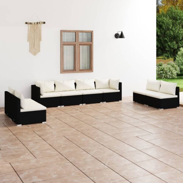 HomeDiscount-8 Piece Garden Lounge Set with Cushions Poly Rattan Black