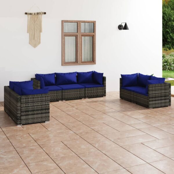 HomeDiscount-7 Piece Garden Lounge Set with Cushions Poly Rattan Grey