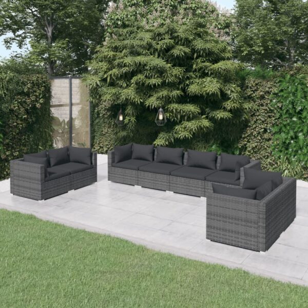 HomeDiscount-8 Piece Garden Lounge Set with Cushions Poly Rattan Grey