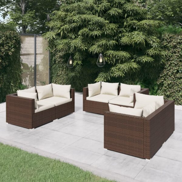 HomeDiscount-6 Piece Garden Lounge Set with Cushions Poly Rattan Brown