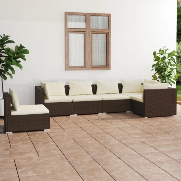 HomeDiscount-6 Piece Garden Lounge Set with Cushions Poly Rattan Brown