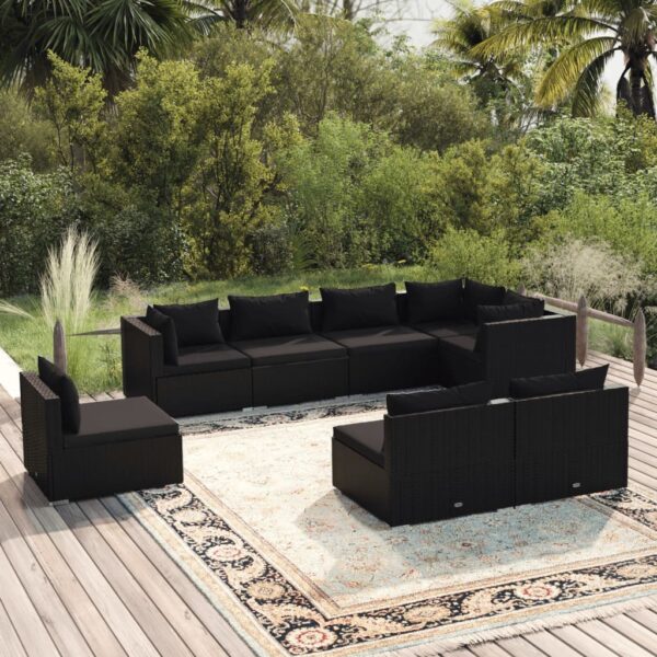 HomeDiscount-8 Piece Garden Lounge Set with Cushions Poly Rattan Black