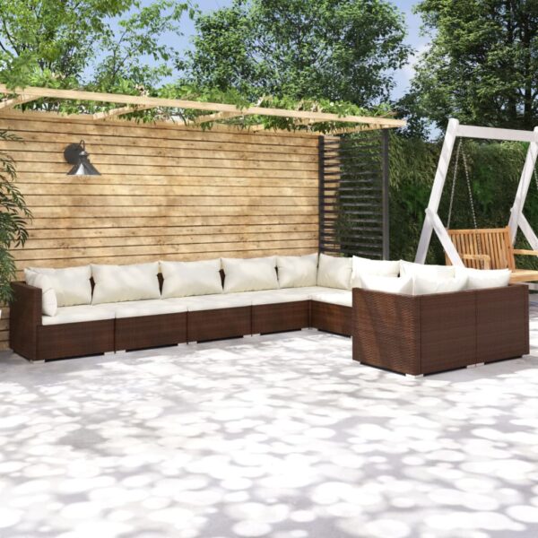 HomeDiscount-9 Piece Garden Lounge Set with Cushions Poly Rattan Brown