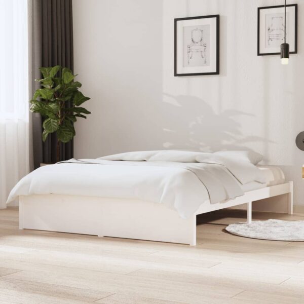 HomeDiscount-Bed Frame without Mattress White Solid Wood 135x190 cm