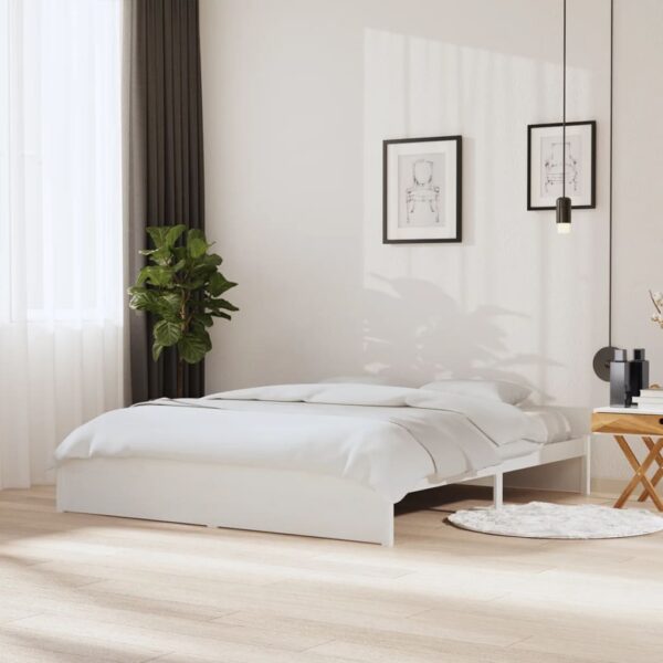 HomeDiscount-Bed Frame without Mattress White Solid Wood 183x203 cm King