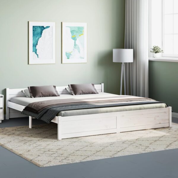 HomeDiscount-Bed Frame without Mattress White Solid Wood 183x203 cm King