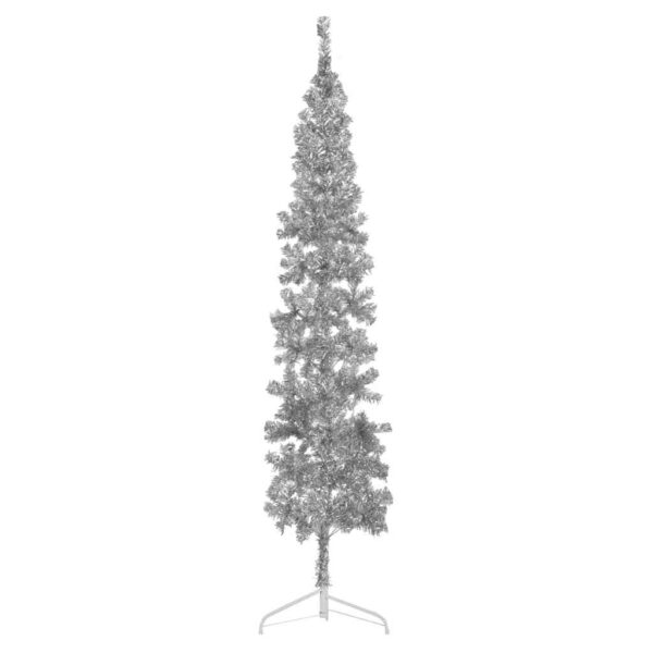 HomeDiscount-Slim Artificial Half Christmas Tree with Stand Silver 210 cm