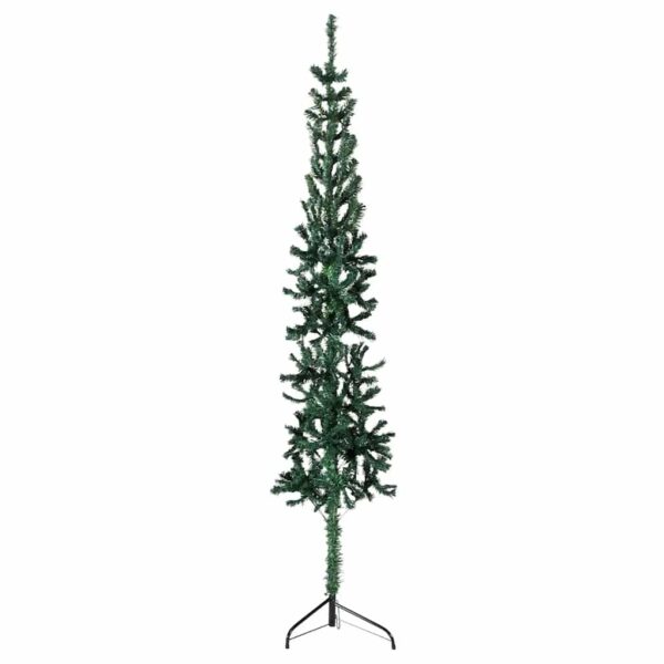 HomeDiscount-Slim Artificial Half Christmas Tree with Stand Green 210 cm