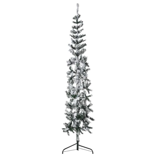 HomeDiscount-Slim Artificial Half Christmas Tree with Flocked Snow 210 cm