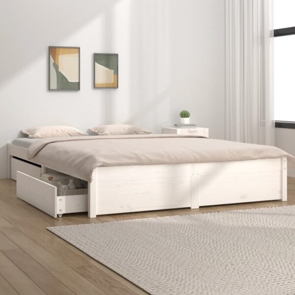 HomeDiscount-Bed Frame without Mattress with Drawers White 135x190 cm