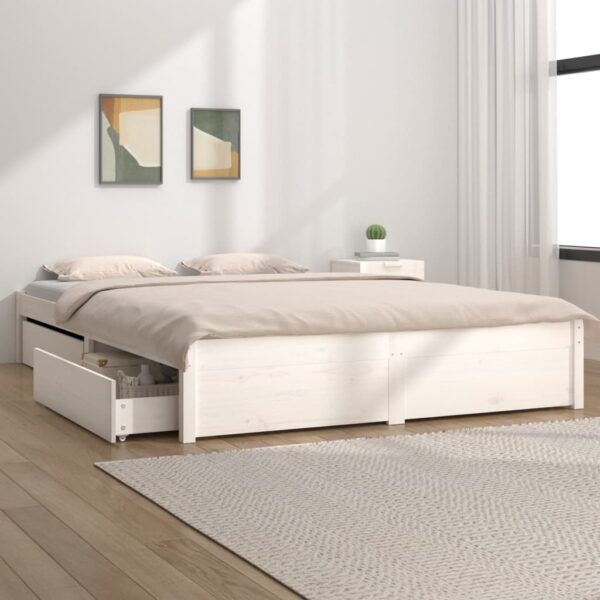 HomeDiscount-Bed Frame without Mattress with Drawers White 183x203 cm King