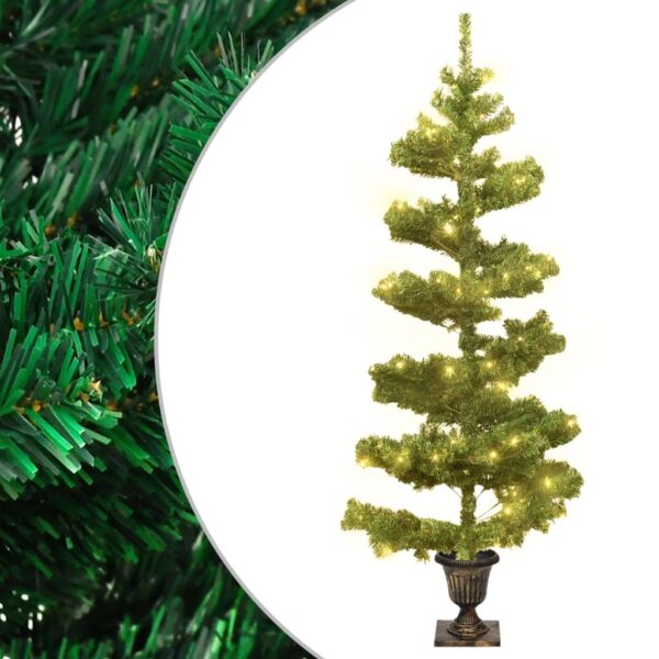 HomeDiscount-Swirl Pre-lit Christmas Tree with Pot Green 120 cm PVC