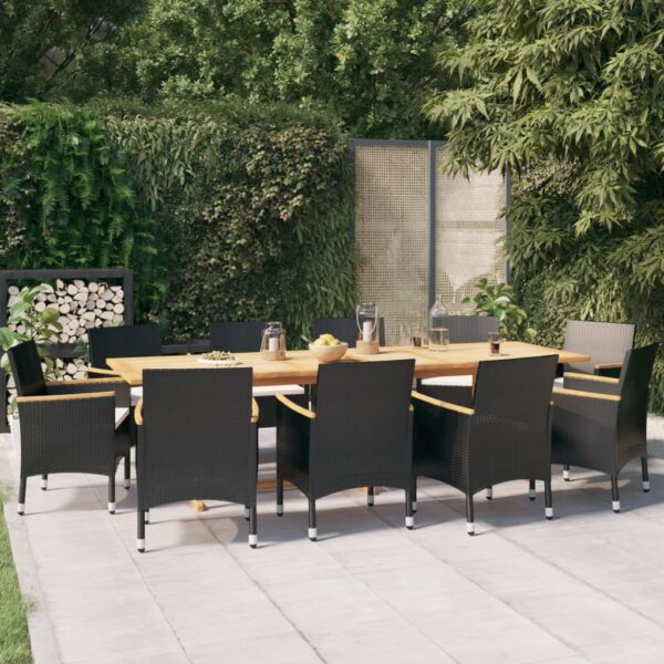 HomeDiscount-11 Piece Garden Dining Set with Cushions Black