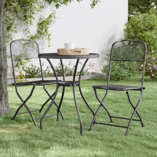 HomeDiscount-3 Piece Garden Dining Set Expanded Metal Mesh Anthracite