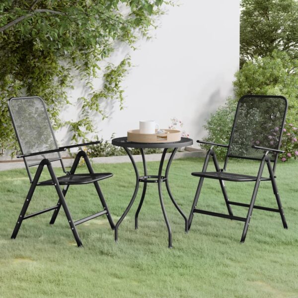 HomeDiscount-3 Piece Garden Dining Set Expanded Metal Mesh Anthracite