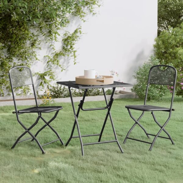 HomeDiscount-3 Piece Garden Dining Set Expanded Metal Mesh Anthracite