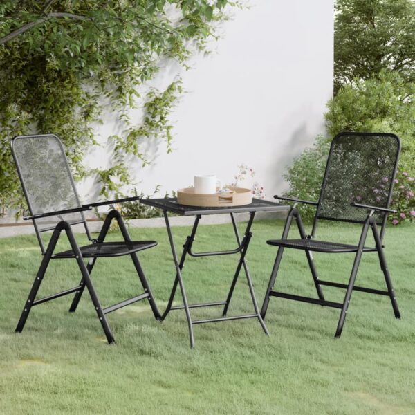 HomeDiscount-3 Piece Garden Dining Set Expanded Metal Mesh Anthracite