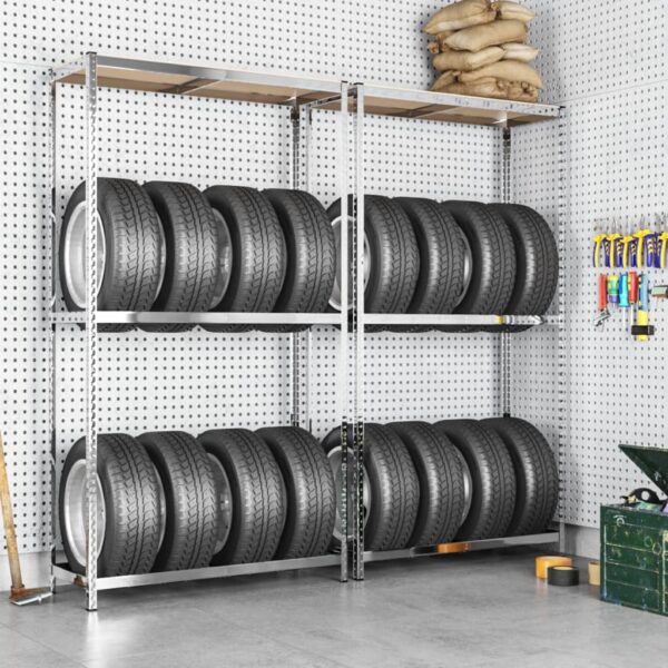 HomeDiscount-2-Layer Tire Racks 2 pcs Silver 110x40x180 cm Steel