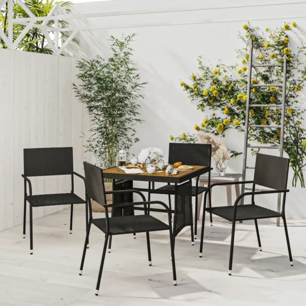 HomeDiscount-5 Piece Outdoor Dining Set Poly Rattan Black