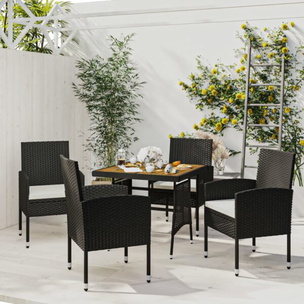 HomeDiscount-5 Piece Outdoor Dining Set Poly Rattan Black