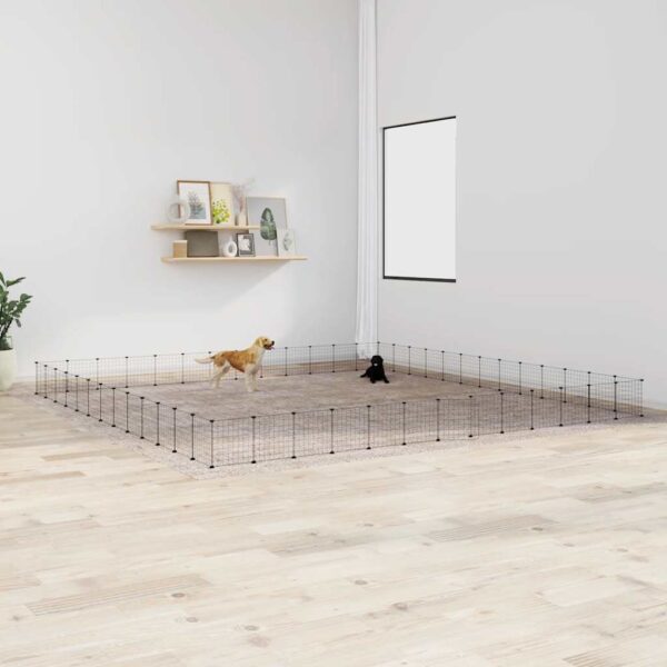 HomeDiscount-52-Panel Pet Cage with Door Black 35x35 cm Steel