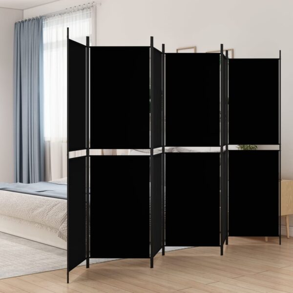 HomeDiscount-6-Panel Room Divider Black 300x200 cm Fabric