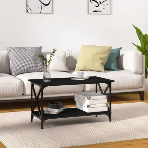 HomeDiscount-Coffee Table Black 80x45x45 cm Engineered Wood and Iron