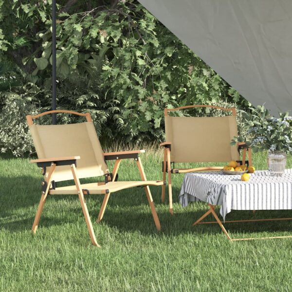 HomeDiscount-Camping Chairs 2 pcs Beige 54x43x59 cm Oxford Fabric