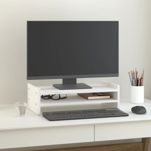 HomeDiscount-Monitor Stand White 50x27x15 cm Solid Wood Pine