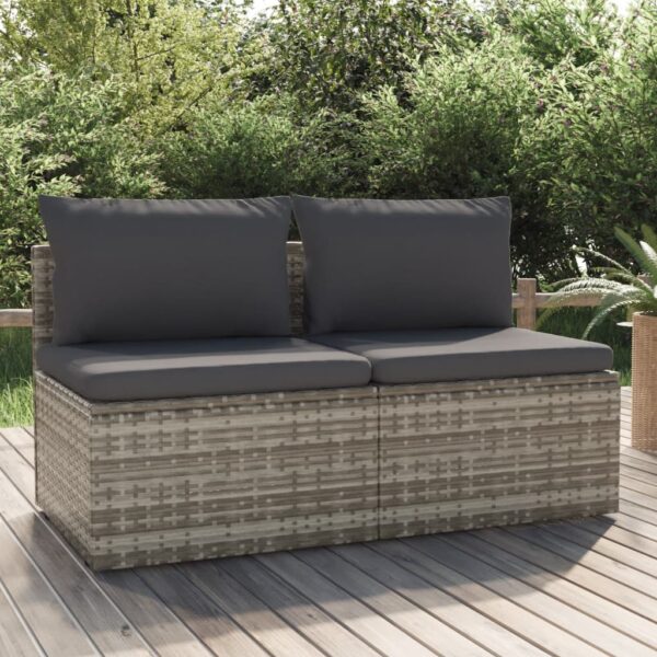 HomeDiscount-2-Seater Garden Sofa with Cushions Grey Poly Rattan