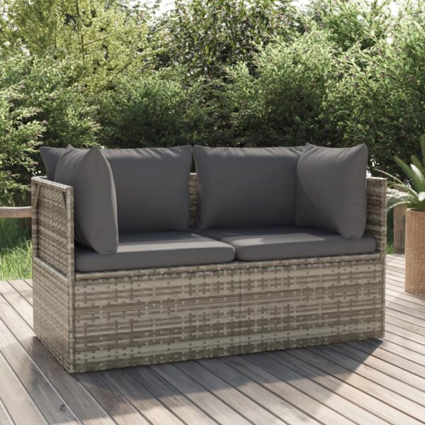 HomeDiscount-2-Seater Garden Sofa with Cushions Grey Poly Rattan