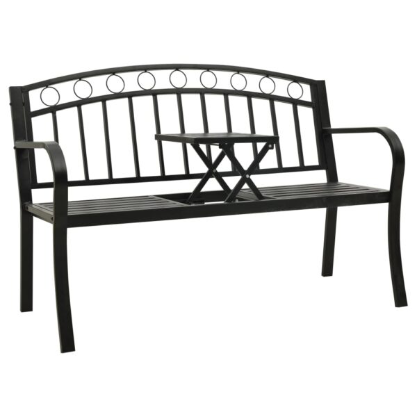 HomeDiscount-Garden Bench with Table Black 120 cm Steel