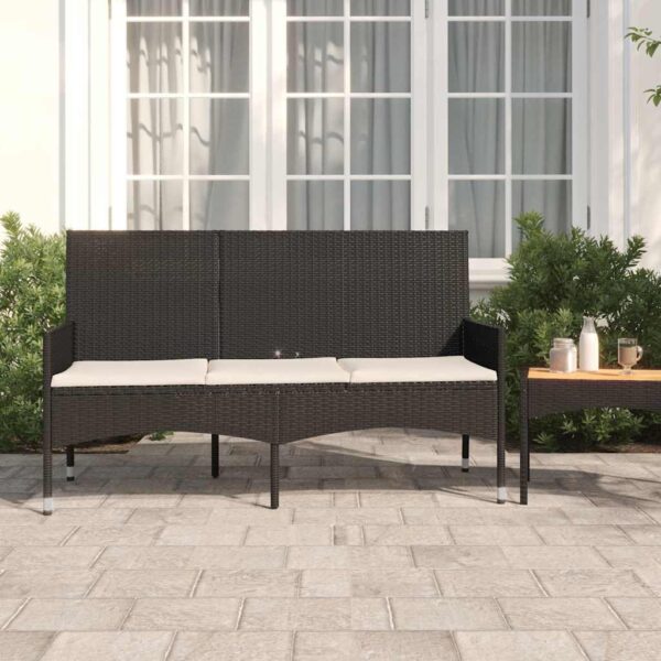 HomeDiscount-3-Seater Garden Bench with Cushions Black Poly Rattan