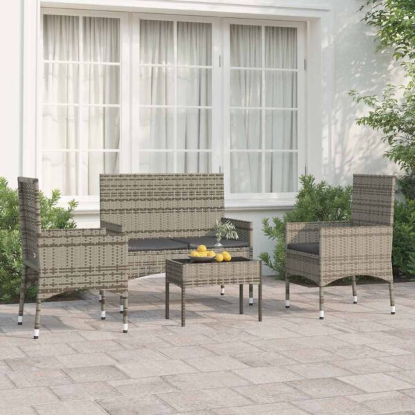 HomeDiscount-4 Piece Garden Lounge Set with Cushions Grey Poly Rattan