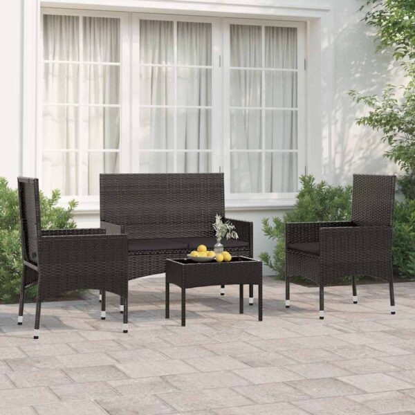 HomeDiscount-4 Piece Garden Lounge Set with Cushions Black Poly Rattan