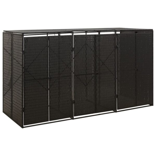 HomeDiscount-Triple Wheelie Bin Shed Black 207x80x117 cm Poly Rattan