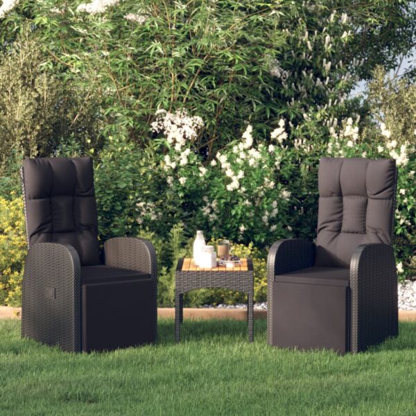 HomeDiscount-Reclining Garden Chairs with Cushions 2 pcs Black Poly Rattan