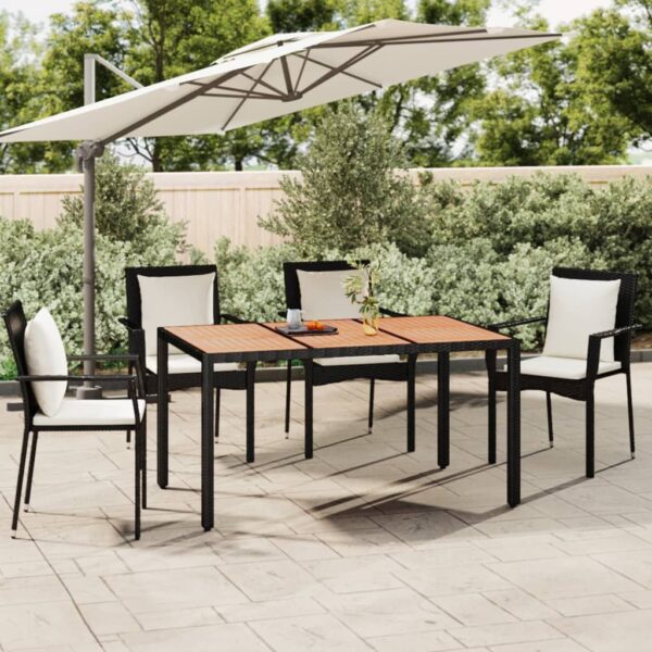 HomeDiscount-Garden Table with Wooden Top Black Poly Rattan&Solid Wood Acacia