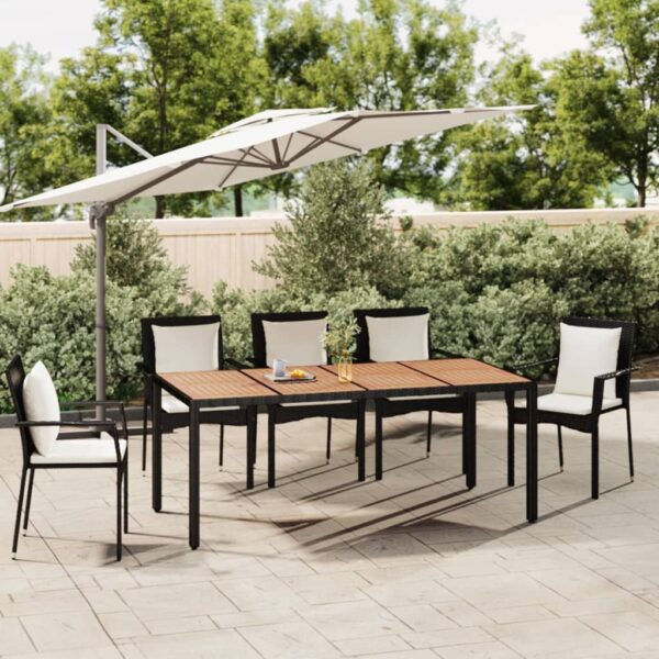 HomeDiscount-Garden Table with Wooden Top Black Poly Rattan&Solid Wood Acacia