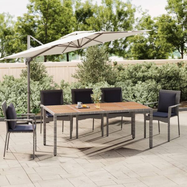 HomeDiscount-Garden Table with Wooden Top Grey Poly Rattan&Solid Wood Acacia