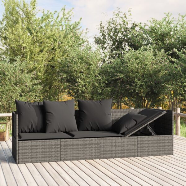 HomeDiscount-Outdoor Lounge Bed with Cushions Grey Poly Rattan