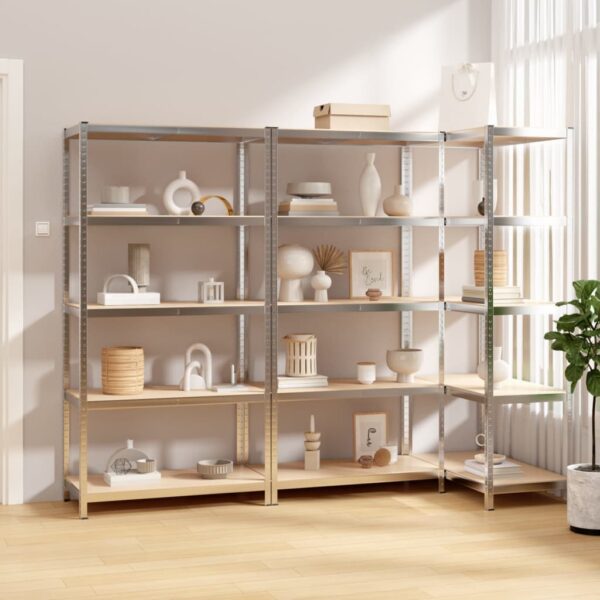 HomeDiscount-5-Layer Shelves 3 pcs Silver Steel and Engineered Wood