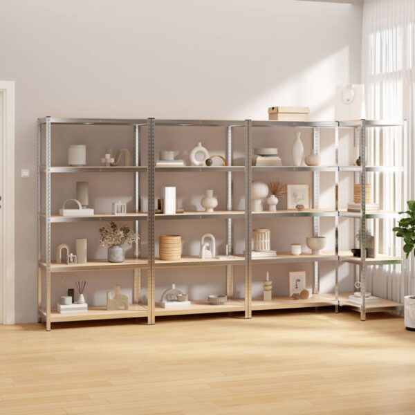 HomeDiscount-5-Layer Shelves 4 pcs Silver Steel and Engineered Wood