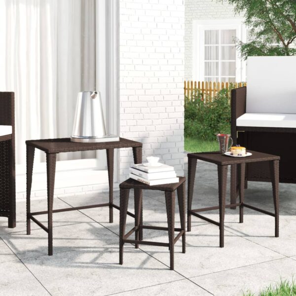 HomeDiscount-Nesting Tables 3 pcs Brown Poly Rattan