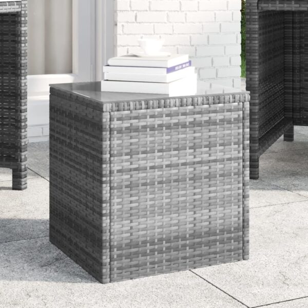 HomeDiscount-Side Table Grey 40x37x40.5 cm Poly Rattan and Tempered Glass