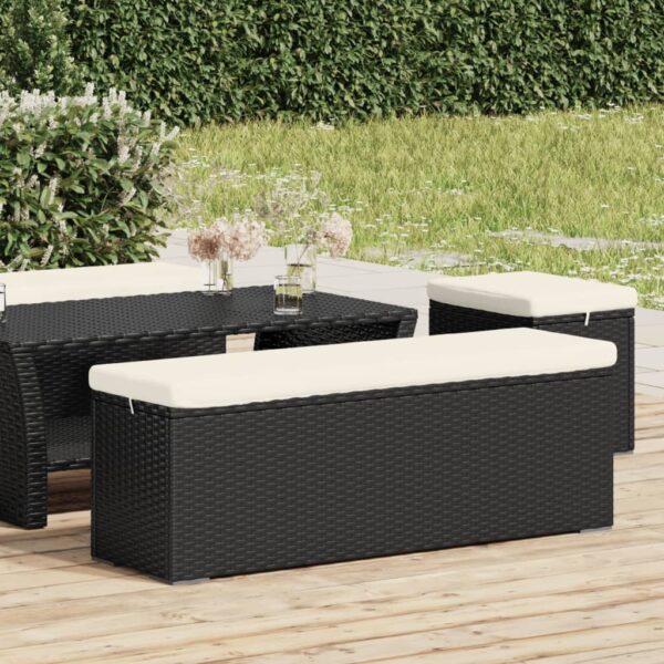 HomeDiscount-Ottoman Bench with Cushion Black 110x30x40 cm Poly Rattan