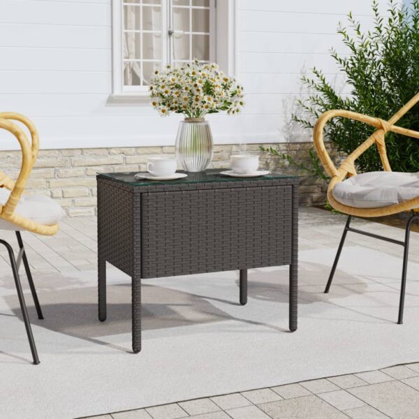 HomeDiscount-Side Table Black 53x37x48 cm Poly Rattan and Tempered Glass