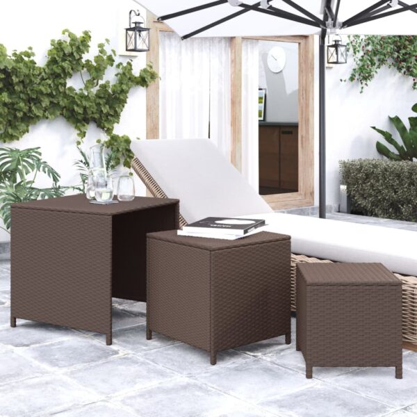 HomeDiscount-Nesting Tables 3 pcs Brown Poly Rattan