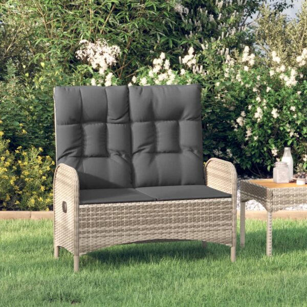 HomeDiscount-Reclining Garden Bench with Cushions 107 cm Poly Rattan Grey