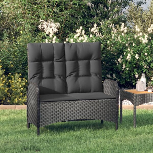 HomeDiscount-Reclining Garden Bench with Cushions 107 cm Poly Rattan Black